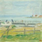 AAGE LARSEN Knud Coastal Scenery Withhouses And Fishing Boat AAGE LARSEN Knud Coastal Scenery Withhouses And Fishing Boat