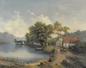 AB YBERG ALOYS Sommerliche Landschaftspartie Mit Gehöft An Bergsee. AB YBERG ALOYS Sommerliche Landschaftspartie Mit Gehöft An Bergsee.