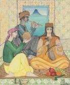 ABDALLAH Jellal Ben A Group Of Musicians In An Interior With A View Of A Mountain Beyond ABDALLAH Jellal Ben A Group Of Musicians In An Interior With A View Of A Mountain Beyond