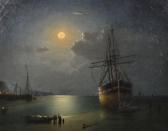 Adam Victor Edouard A Boat On The Shore At Anchor Under Moonlight Adam Victor Edouard A Boat On The Shore At Anchor Under Moonlight