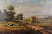 ADAMS K. A Harvesting Scene With Sheep In The Foreground ADAMS K. A Harvesting Scene With Sheep In The Foreground
