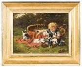 ADAMSON John Painting Of Young Girl With Kittens ADAMSON John Painting Of Young Girl With Kittens