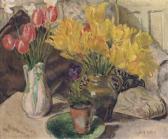 ADENEY Noel Gilford Still Life Of Two Jugs With Tulips And Daffodils ADENEY Noel Gilford Still Life Of Two Jugs With Tulips And Daffodils