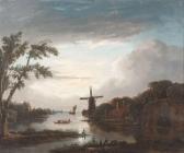 ADIANUS MAIGRET JACOBUS Abendlandschaft Mit Holländischem Dorf Und Windmühle ADIANUS MAIGRET JACOBUS Abendlandschaft Mit Holländischem Dorf Und Windmühle