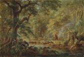 ADOLF SCHREYER & ADOLF JOHANN HOEFFLER Brazilian Indian Camp Beside A River In The Rainforest ADOLF SCHREYER & ADOLF JOHANN HOEFFLER Brazilian Indian Camp Beside A River In The Rainforest
