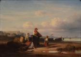 ADRIEN COTELLE Famille De Pêcheurs Sur La Grève À Marée Basse ADRIEN COTELLE Famille De Pêcheurs Sur La Grève À Marée Basse