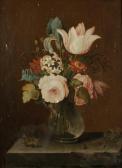 AELST van Evert A Still Life Study Of Flowers In A Glass Vase On A Stone Ledge Beside A Cricket And Grapes AELST van Evert A Still Life Study Of Flowers In A Glass Vase On A Stone Ledge Beside A Cricket And Grapes