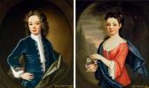 AGAR d' Charles Portrait Of William Wodehouse, Half-length, In A Blue Jacket, White Scarf And Robe, In A Painted Oval; And Portrait Of Sophia Wodehouse, In A Pink Dress With White Chemise And Blue Shawl, Holding A Garland, A Landscape Beyond, In A Painted Oval AGAR d' Charles Portrait Of William Wodehouse, Half-length, In A Blue Jacket, White Scarf And Robe, In A Painted Oval; And Portrait Of Sophia Wodehouse, In A Pink Dress With White Chemise And Blue Shawl, Holding A Garland, A Landscape Beyond, In A Painted Oval