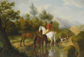 AGASSE Jacques Laurent A Gentleman With Horses By A Stream AGASSE Jacques Laurent A Gentleman With Horses By A Stream