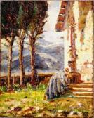 AGNETTI Ciro Donna In Preghiera Davanti Ad Una Cappella Di Montagna AGNETTI Ciro Donna In Preghiera Davanti Ad Una Cappella Di Montagna