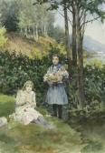 AGUJARI Tito Mädchen Mit Blumen In Sommerlandschaft AGUJARI Tito Mädchen Mit Blumen In Sommerlandschaft