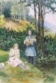 AGUJARI Tito Zwei Mädchen Mit Blumen In Einer Waldigen Landschaft Bei Einem See AGUJARI Tito Zwei Mädchen Mit Blumen In Einer Waldigen Landschaft Bei Einem See