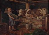 AIGNER Richard Bauernmädchen Mit Heukorb Im Kuhstall AIGNER Richard Bauernmädchen Mit Heukorb Im Kuhstall