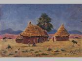 ALERS Gerhard Engelbert Basuto Huts In Landscape ALERS Gerhard Engelbert Basuto Huts In Landscape