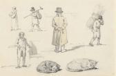 ALEXANDER William A Sheet Of Figure And Animals Studies, Including A Man Looking Over A Wall And Cats Sleeping ALEXANDER William A Sheet Of Figure And Animals Studies, Including A Man Looking Over A Wall And Cats Sleeping