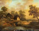 ALEXANDRE GERE Figures Before A Thatched Cottage In A Rural Landscape ALEXANDRE GERE Figures Before A Thatched Cottage In A Rural Landscape