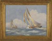 ALLEN Charles John Yachts Racing. Signed Lower Left J.a. Chase ALLEN Charles John Yachts Racing. Signed Lower Left J.a. Chase