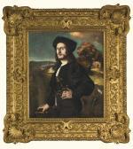 AMICO FRIULIANO DEL DOSSO Portrait Of A Gentleman With A Sword, Three-quarter Length, A Landscape With A Walled City Beyond AMICO FRIULIANO DEL DOSSO Portrait Of A Gentleman With A Sword, Three-quarter Length, A Landscape With A Walled City Beyond