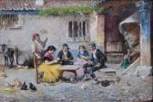 Amoros A. Courtyard Scene With Figures Playing Cards Amoros A. Courtyard Scene With Figures Playing Cards