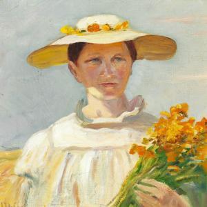 Michael Ancher - Anna Returning From The Field With A Bunch Of Flowers In Her Hand