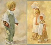 ANDERSON Gunnar Two Young Girls In Bonnets; Young Boy ANDERSON Gunnar Two Young Girls In Bonnets; Young Boy