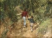 ANDERSON GUNNER Two Figures Walking In A Forest Path ANDERSON GUNNER Two Figures Walking In A Forest Path