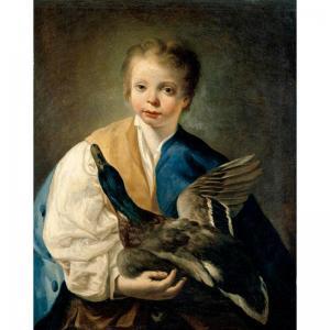 Giuseppe Angeli - A Young Boy Holding A Mallard Drake