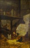 ANGELVY G. Hens And Cockerel In A Barn ANGELVY G. Hens And Cockerel In A Barn