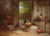 ANGELVY G. Roosters Feeding In A Coop ANGELVY G. Roosters Feeding In A Coop