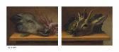 ANGERMEYER Johann Adalbert Head Of A Boar With A Bundle Of Parsnips On A Ledge; And Head Of A Deer With Cabbage On A Ledge ANGERMEYER Johann Adalbert Head Of A Boar With A Bundle Of Parsnips On A Ledge; And Head Of A Deer With Cabbage On A Ledge