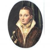 ANGUISSOLA Lucia Portrait Of Sofonisba Anguissola, Half Length, Wearing A Red Doublet Over A Cream Shirt, With Blue Pearl-drop Earings ANGUISSOLA Lucia Portrait Of Sofonisba Anguissola, Half Length, Wearing A Red Doublet Over A Cream Shirt, With Blue Pearl-drop Earings
