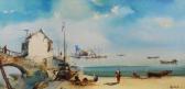 AQUILAY A. Figures On A Shoreline On A Mediterranean Harbour AQUILAY A. Figures On A Shoreline On A Mediterranean Harbour