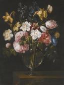 ARELLANO Y FRANCISCO CAMILO de Juan A Still Life Of Narcissi, Daffodils, Tulips, Hollyhocks, Hyacinths And Other Flowers In A Glass Vase On A Stone Ledge, With Butterflies ARELLANO Y FRANCISCO CAMILO de Juan A Still Life Of Narcissi, Daffodils, Tulips, Hollyhocks, Hyacinths And Other Flowers In A Glass Vase On A Stone Ledge, With Butterflies
