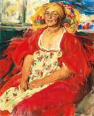 ARKHIPOV Abram Efimovich A Young Farmer In A Flowery Frock ARKHIPOV Abram Efimovich A Young Farmer In A Flowery Frock