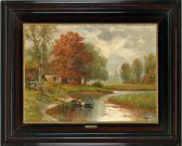ARNEGGER Alois Herbstliche Flusslandschaft Mit Wäscherin ARNEGGER Alois Herbstliche Flusslandschaft Mit Wäscherin