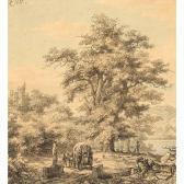 ARNOLD Carl Johann Forest Landscape With Travellers And A Horse Drawn Cart ARNOLD Carl Johann Forest Landscape With Travellers And A Horse Drawn Cart