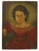 ARNOLD John James Trumbull Portrait Of A Charming Young Girl In A Red Dress With Flounced Collar And Jeweled Pin ARNOLD John James Trumbull Portrait Of A Charming Young Girl In A Red Dress With Flounced Collar And Jeweled Pin