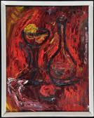 ASHBY Roger Still-life Of A Decanter And Glass With Red Background ASHBY Roger Still-life Of A Decanter And Glass With Red Background