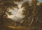 ASHFORD William A Wooded Landscape With A Herder And His Flock On A Path, Ruins Beyond ASHFORD William A Wooded Landscape With A Herder And His Flock On A Path, Ruins Beyond
