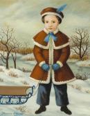 ATTARDI THOMAS Portrait Of A Young Girl With Sled In A Wintersetting ATTARDI THOMAS Portrait Of A Young Girl With Sled In A Wintersetting