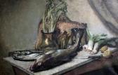 ATWOOD Clare Still Life Of Fish, Leeks And Lemons On A Table Top ATWOOD Clare Still Life Of Fish, Leeks And Lemons On A Table Top