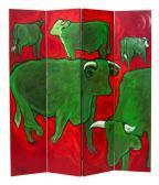AUBERTY Melissa Two Four-paneled Screens Depicting Cows AUBERTY Melissa Two Four-paneled Screens Depicting Cows