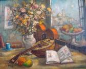 AUGEY Daniel J. Nature Morte À La Cythare Avec Vue Sur La Ville AUGEY Daniel J. Nature Morte À La Cythare Avec Vue Sur La Ville