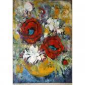AUGUST Louise Mums And Poppies In A Yellow Bowl AUGUST Louise Mums And Poppies In A Yellow Bowl