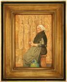AUSTIN HOWARD Peasant Woman With Pipe Seated Before Cathedral Facade AUSTIN HOWARD Peasant Woman With Pipe Seated Before Cathedral Facade