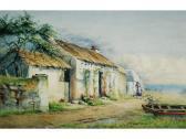 AUTY Charles Fisherman's Cottage With Young Girl And Boats AUTY Charles Fisherman's Cottage With Young Girl And Boats