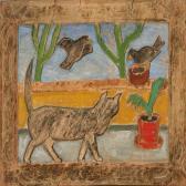 AXELSEN Arno Relief Af Wood With Cat And Birds AXELSEN Arno Relief Af Wood With Cat And Birds