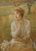 AXENTOWICZ Teodor Junge Frau In Frühlingslandschaft AXENTOWICZ Teodor Junge Frau In Frühlingslandschaft