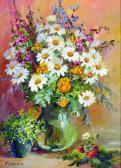 AZARIN Alexandre Still Life Of Flowers In A Green Vase AZARIN Alexandre Still Life Of Flowers In A Green Vase