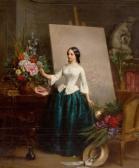 BÉRANGER Émile Woman Flower Painter At The Easel BÉRANGER Émile Woman Flower Painter At The Easel